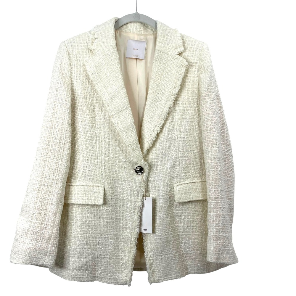 NEW Mango Quintin Tweed Blazer jacket Size M cream old money single button‎
